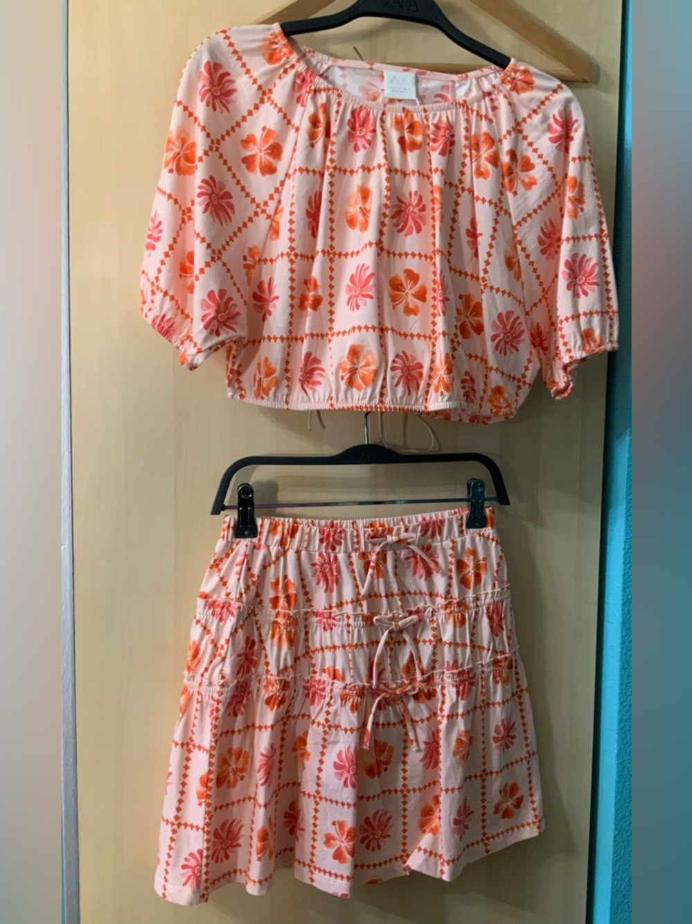 Zara Kids Cropped Top and Skirt Set, 100% Cotton, Size 12-13 Years